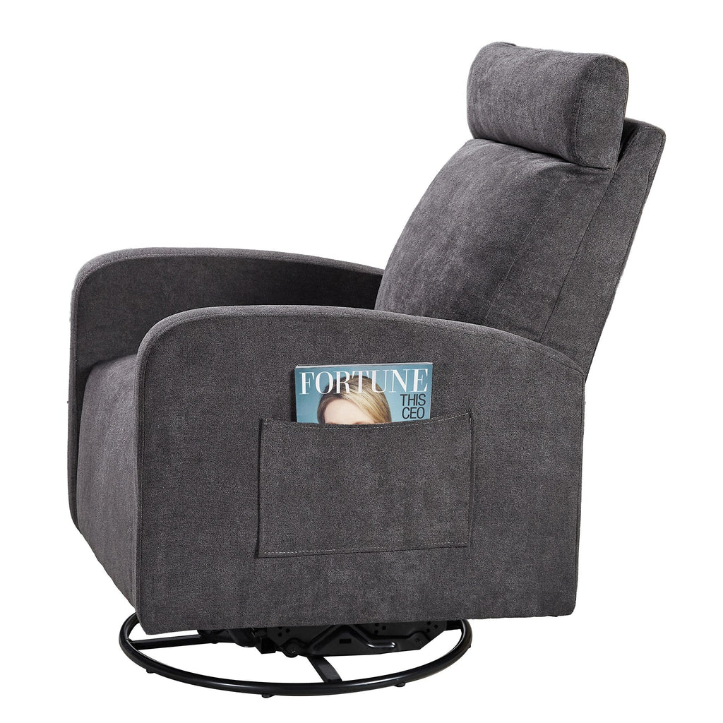 Fauteuil inclinable manuel pivotant à 360°, rembourré en chenille, avec coussin épais et poches latérales