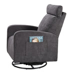 Fauteuil inclinable manuel pivotant à 360°, rembourré en chenille, avec coussin épais et poches latérales