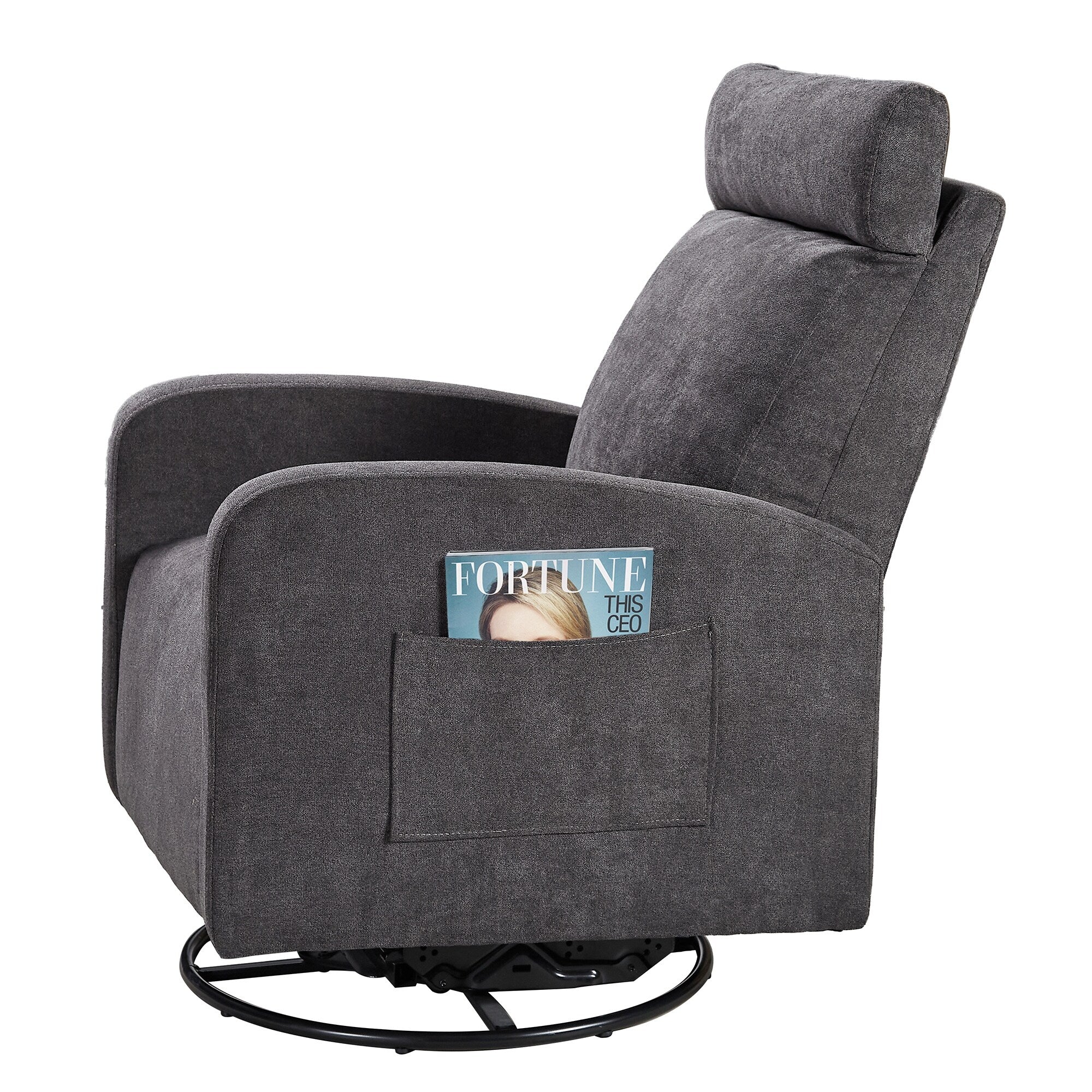 Fauteuil inclinable manuel pivotant à 360°, rembourré en chenille, avec coussin épais et poches latérales