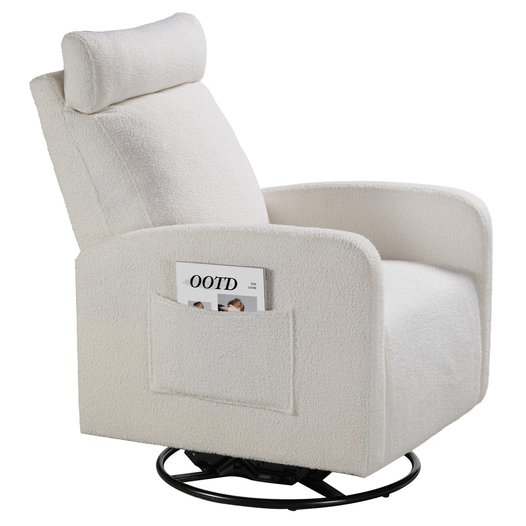 Fauteuil inclinable manuel pivotant à 360°, rembourré en chenille, avec coussin épais et poches latérales