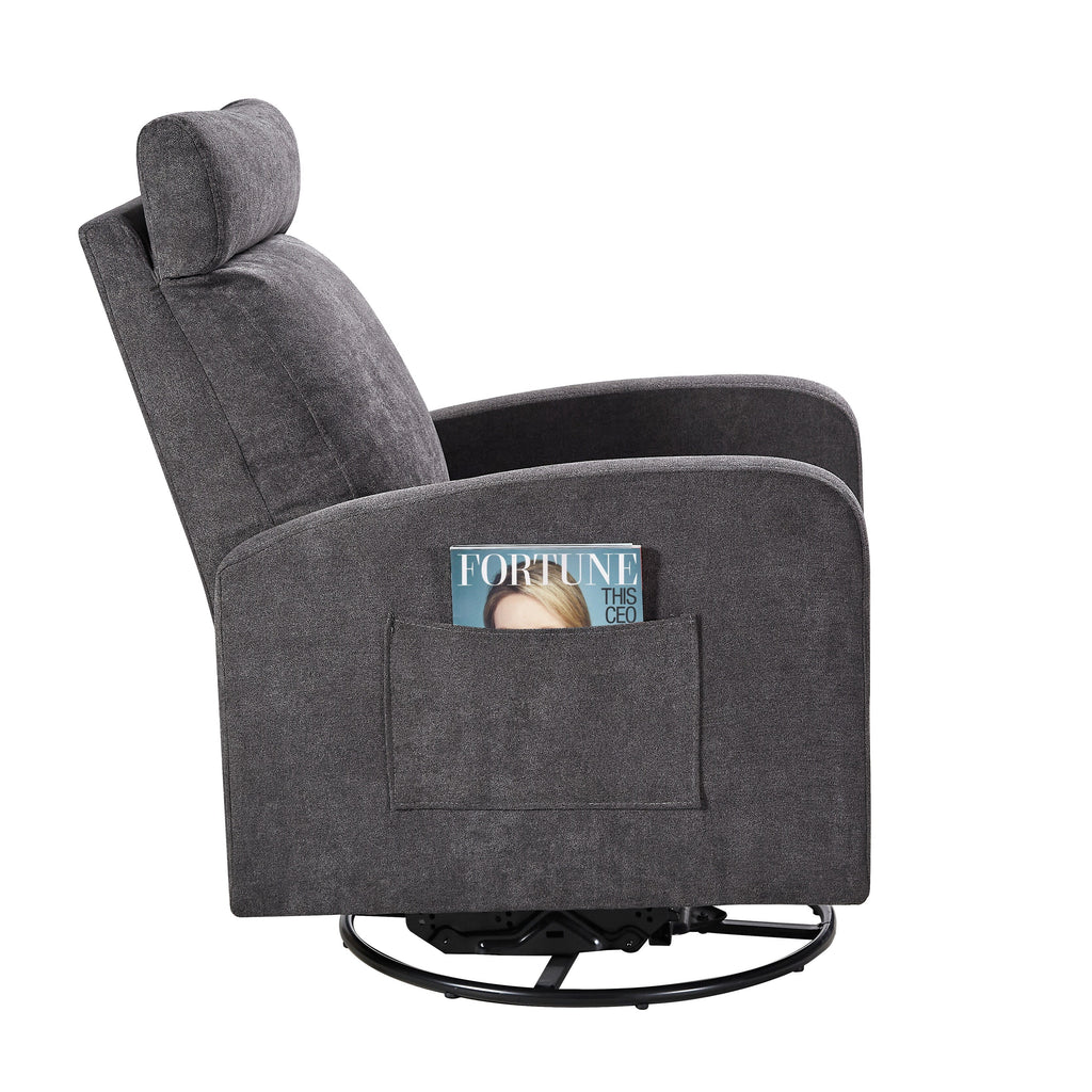 Fauteuil inclinable manuel pivotant à 360°, rembourré en chenille, avec coussin épais et poches latérales