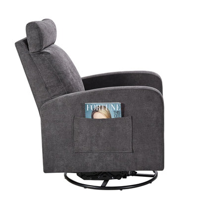Fauteuil inclinable manuel pivotant à 360°, rembourré en chenille, avec coussin épais et poches latérales