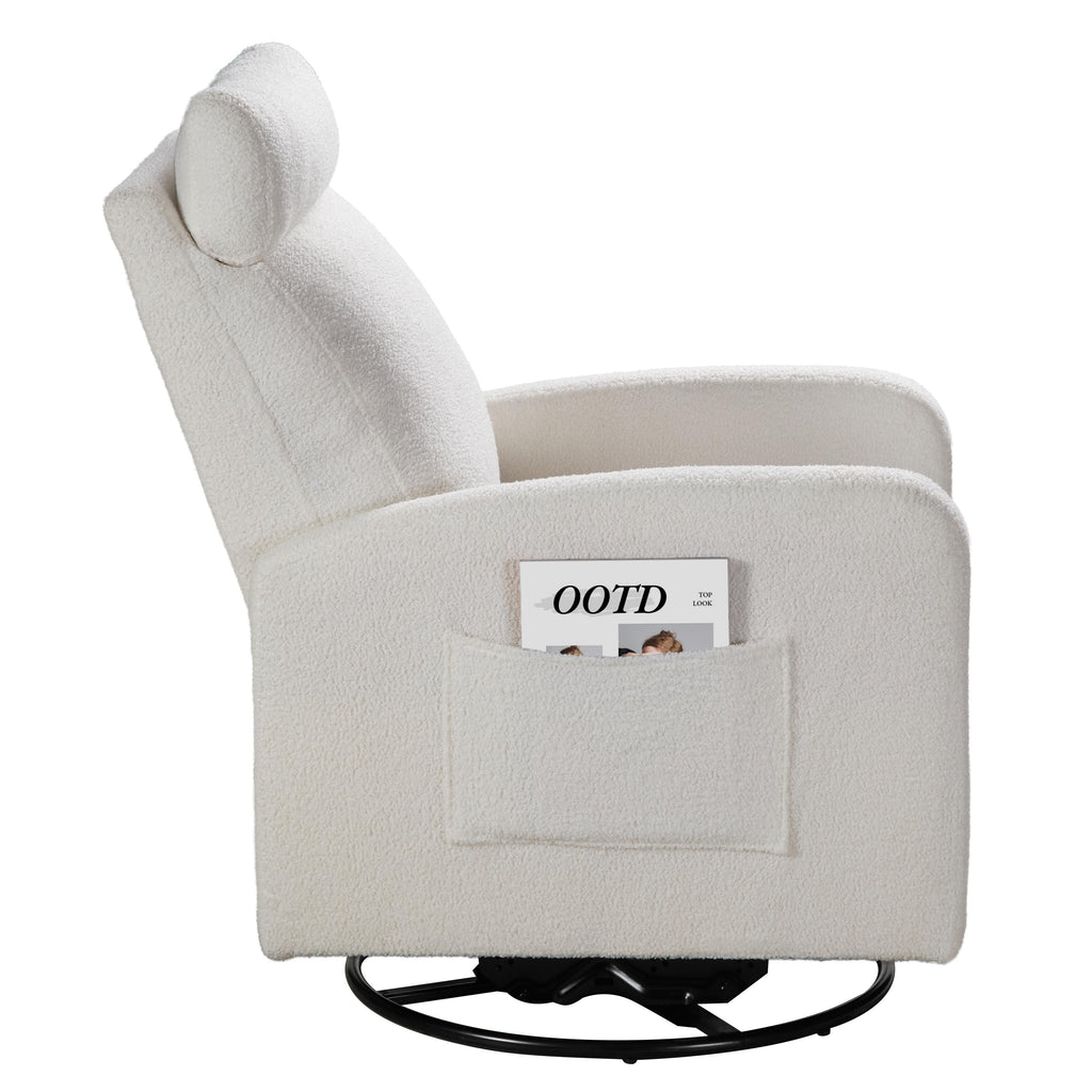 Fauteuil inclinable manuel pivotant à 360°, rembourré en chenille, avec coussin épais et poches latérales