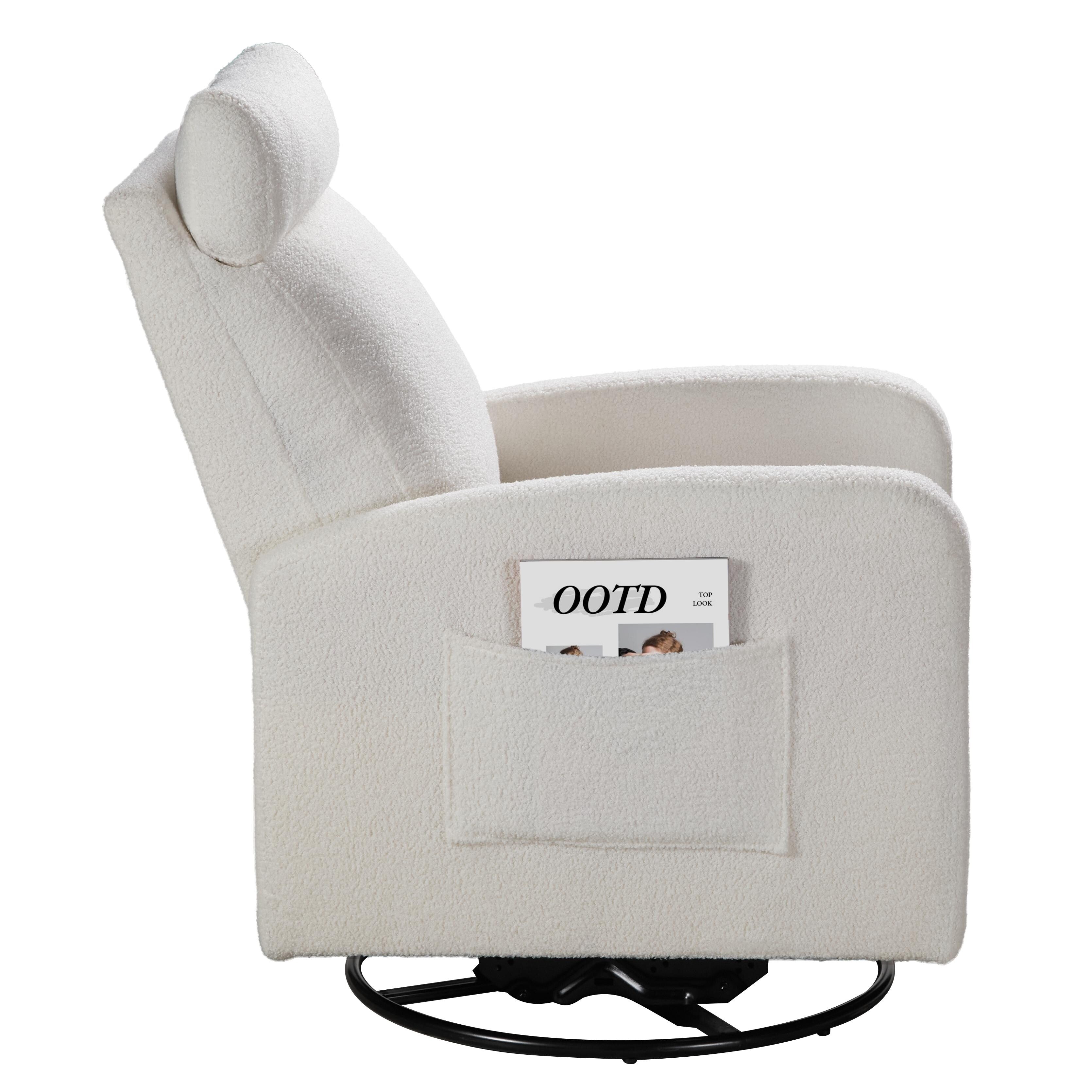 Fauteuil inclinable manuel pivotant à 360°, rembourré en chenille, avec coussin épais et poches latérales