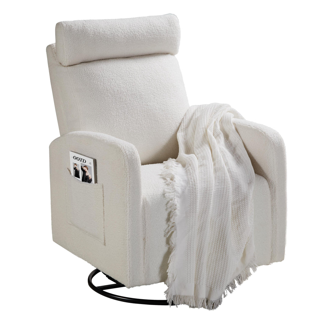 Fauteuil inclinable manuel pivotant à 360°, rembourré en chenille, avec coussin épais et poches latérales