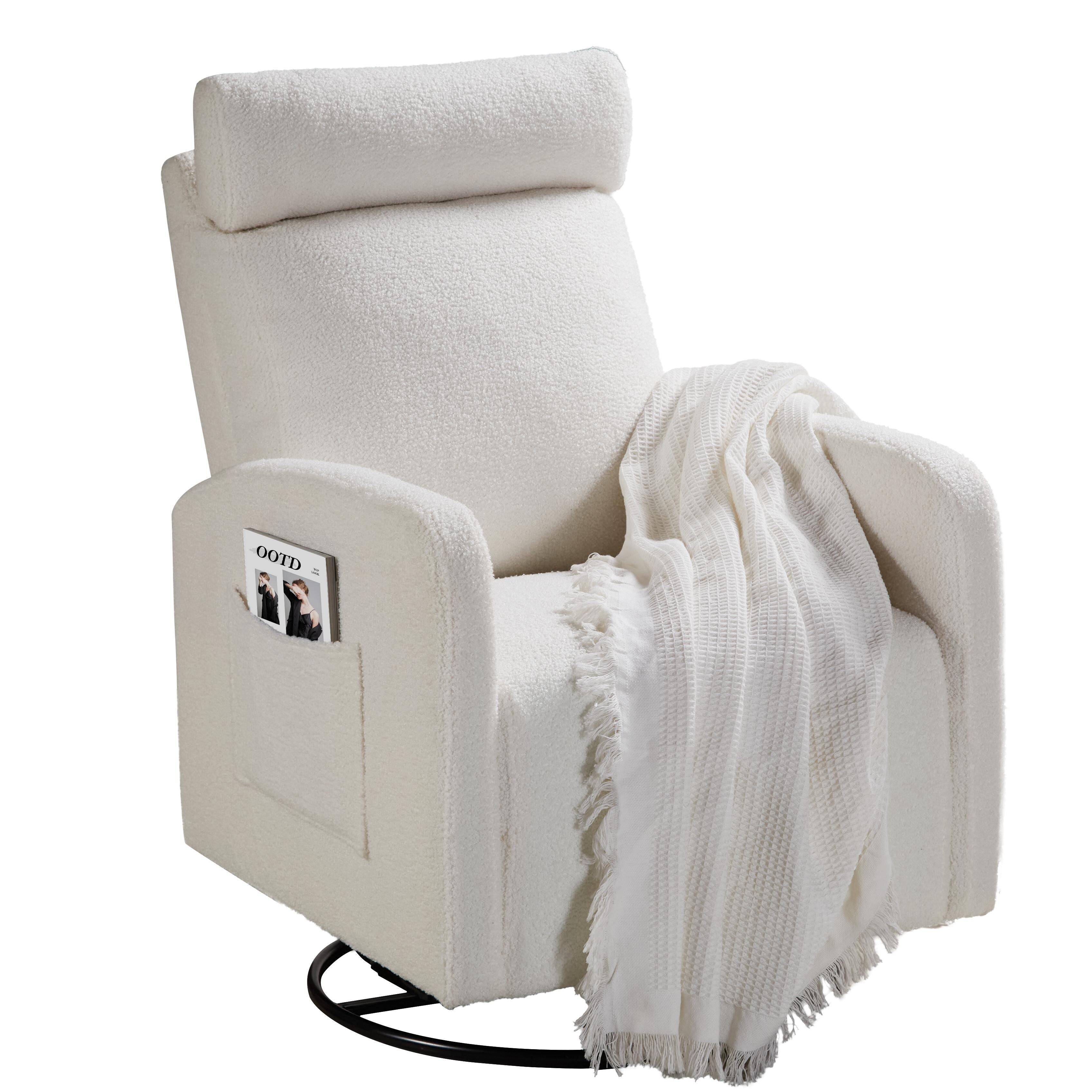 Fauteuil inclinable manuel pivotant à 360°, rembourré en chenille, avec coussin épais et poches latérales