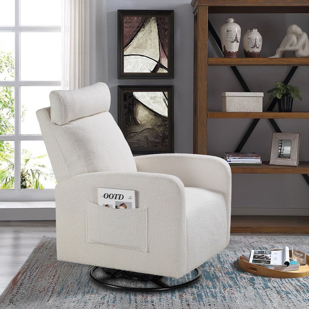 Fauteuil inclinable manuel pivotant à 360°, rembourré en chenille, avec coussin épais et poches latérales