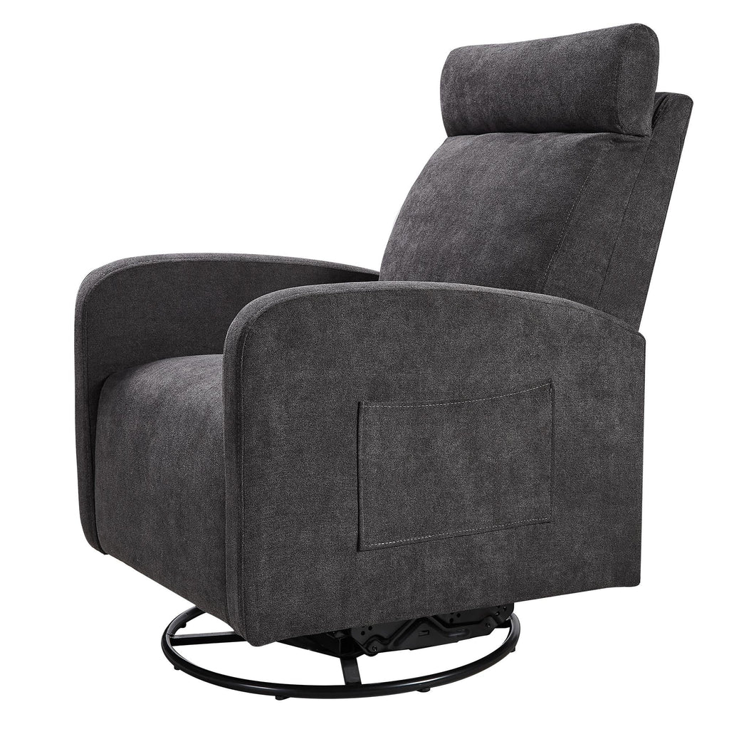 Fauteuil inclinable manuel pivotant à 360°, rembourré en chenille, avec coussin épais et poches latérales