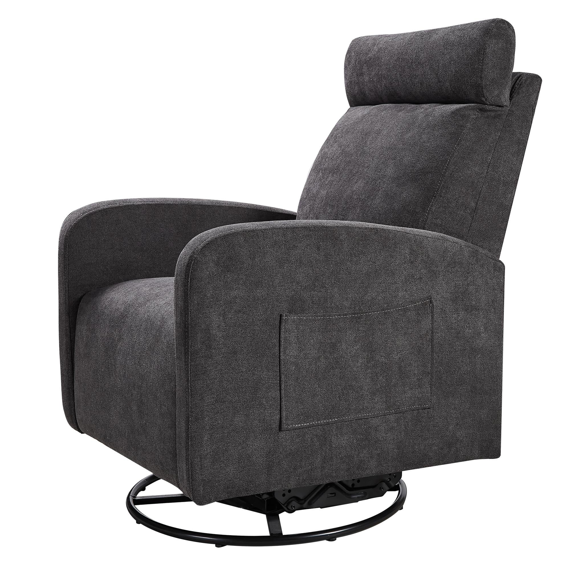 Fauteuil inclinable manuel pivotant à 360°, rembourré en chenille, avec coussin épais et poches latérales