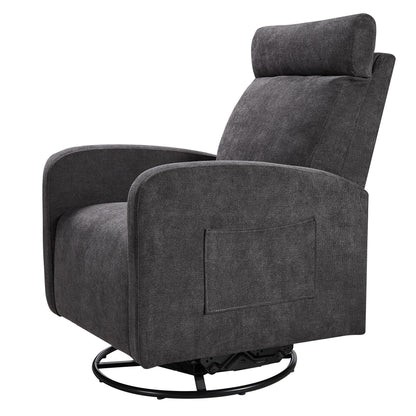 Fauteuil inclinable manuel pivotant à 360°, rembourré en chenille, avec coussin épais et poches latérales