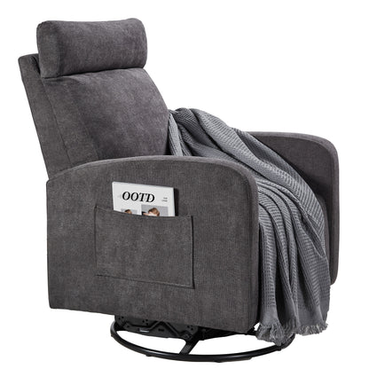 Fauteuil inclinable manuel pivotant à 360°, rembourré en chenille, avec coussin épais et poches latérales