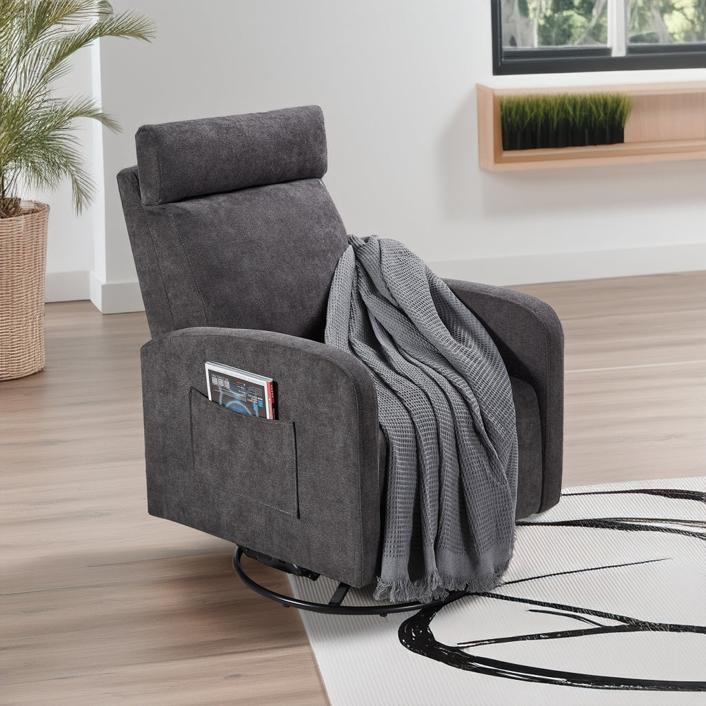 Fauteuil inclinable manuel pivotant à 360°, rembourré en chenille, avec coussin épais et poches latérales