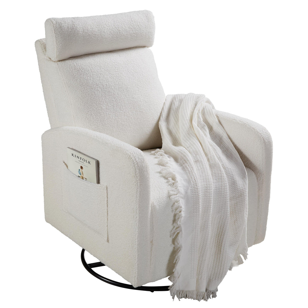 Fauteuil inclinable manuel pivotant à 360°, rembourré en chenille, avec coussin épais et poches latérales