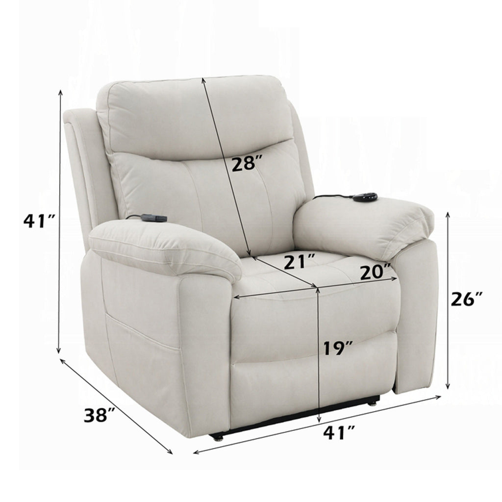 Fauteuil releveur et inclinable Cheru Power Motion avec massage chauffant, ivoire