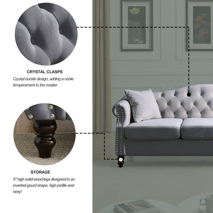 Canapé Chesterfield 3 places capitonné avec accoudoirs roulés et clous décoratifs
