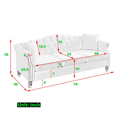 Canapé Chesterfield 3 places capitonné avec accoudoirs roulés et clous décoratifs