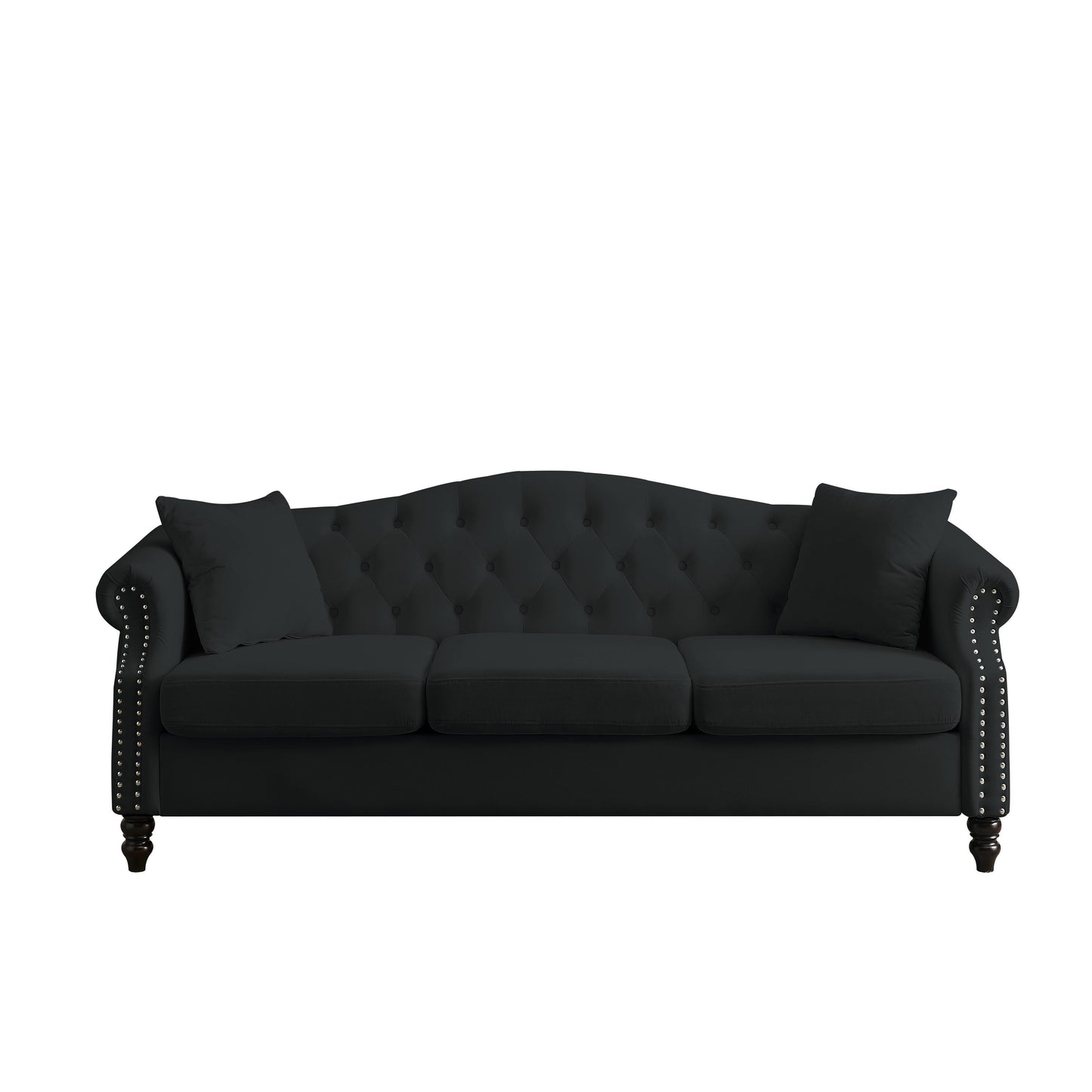 Canapé Chesterfield 3 places capitonné avec accoudoirs roulés et clous décoratifs