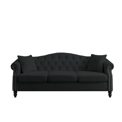 Canapé Chesterfield 3 places capitonné avec accoudoirs roulés et clous décoratifs