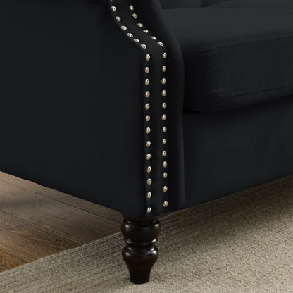 Canapé Chesterfield 3 places capitonné avec accoudoirs roulés et clous décoratifs