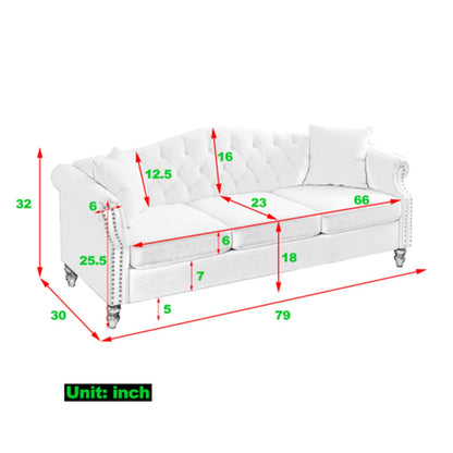Canapé Chesterfield 3 places capitonné avec accoudoirs roulés et clous décoratifs