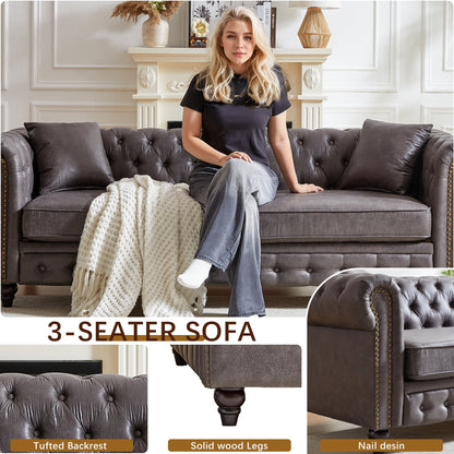 Canapé 3 places Chesterfield 85.5 en tissu technique avec coussins