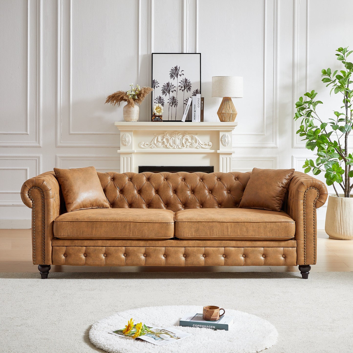 Canapé 3 places Chesterfield 85.5 en tissu technique avec coussins