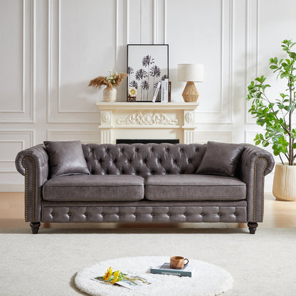 Canapé 3 places Chesterfield 85.5 en tissu technique avec coussins