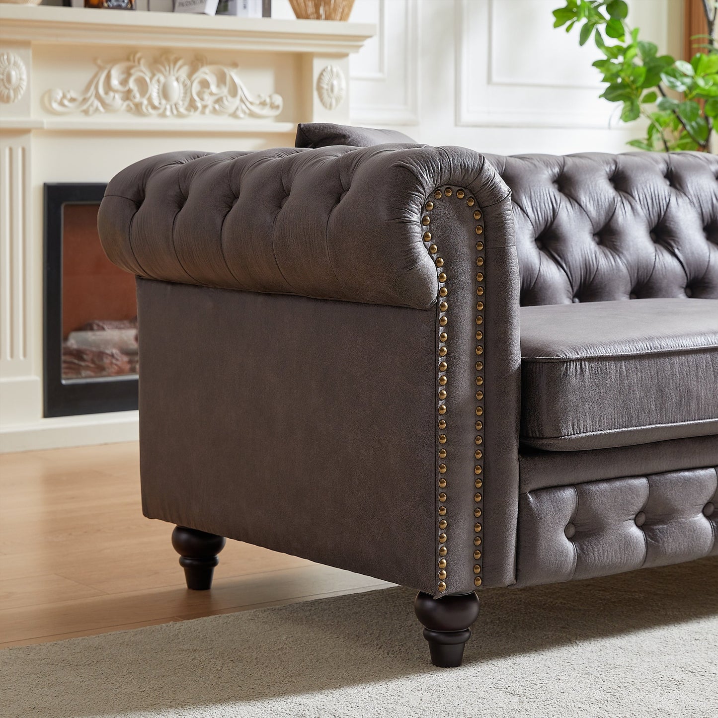 Canapé 3 places Chesterfield 85.5 en tissu technique avec coussins