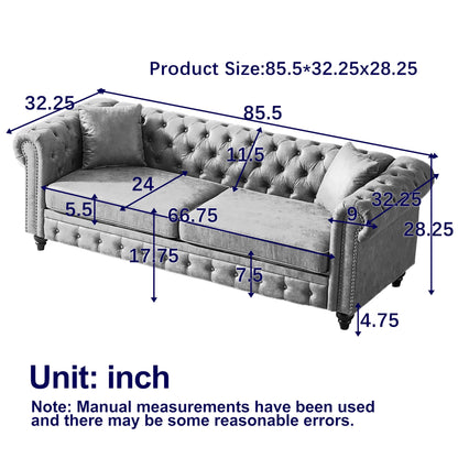 Canapé 3 places Chesterfield 85.5 en tissu technique avec coussins