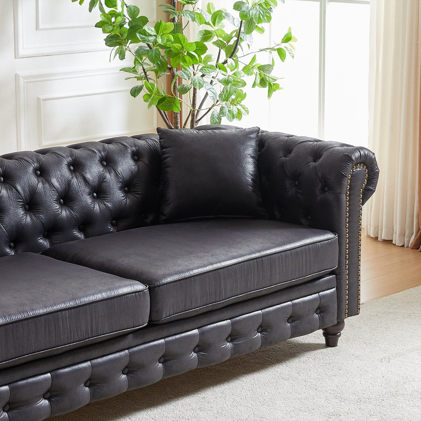 Canapé 3 places Chesterfield 85.5 en tissu technique avec coussins