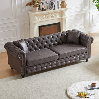 Canapé 3 places Chesterfield 85.5 en tissu technique avec coussins