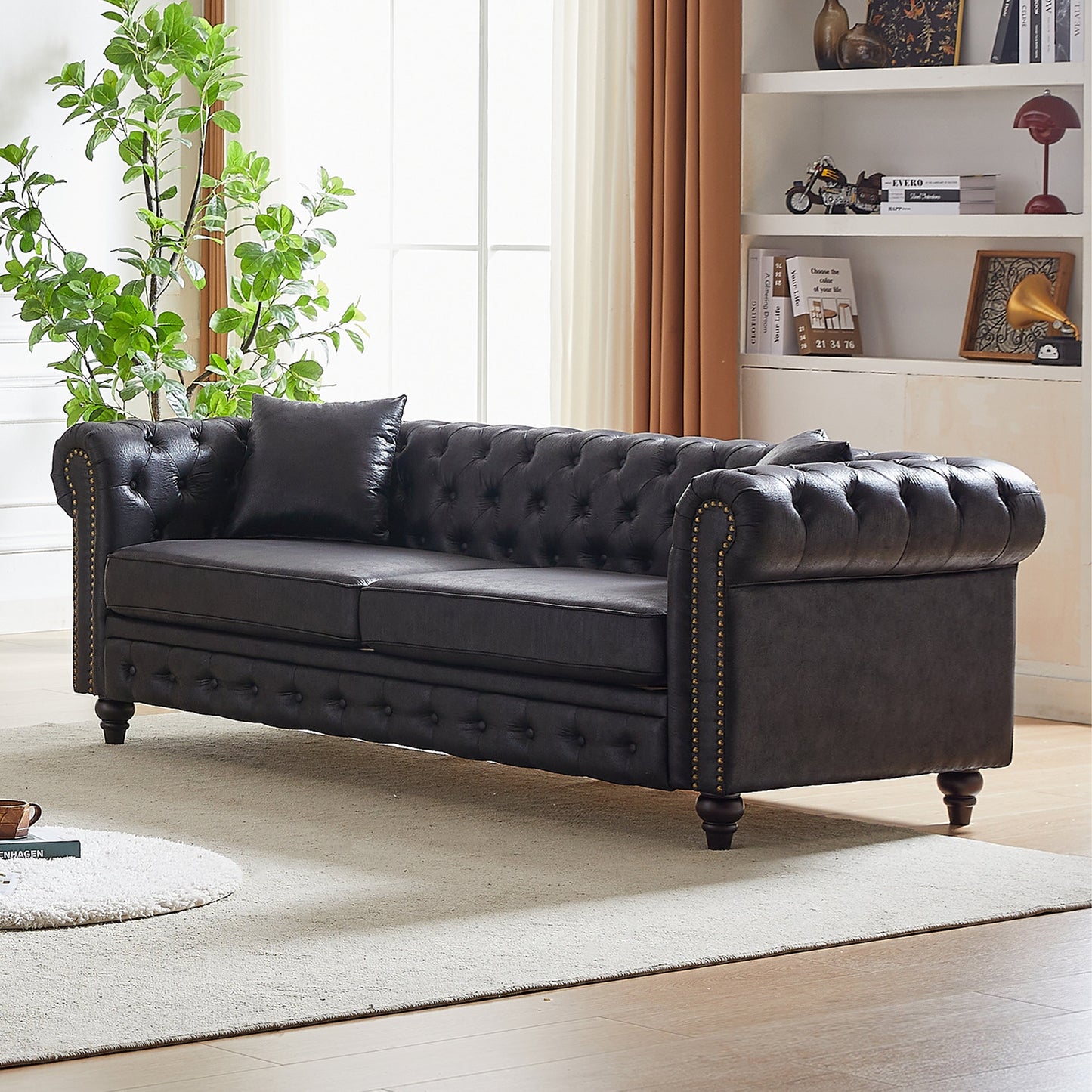 Canapé 3 places Chesterfield 85.5 en tissu technique avec coussins