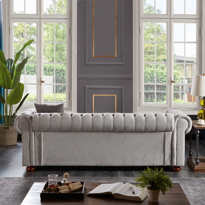 Canapé Chesterfield en tissu lin