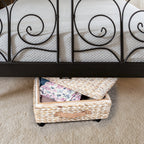 Happimess Bac de rangement sous le lit en jacinthe/bois avec roulettes et poignées