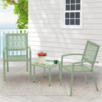 Ensemble de patio extérieur, table et chaises de bistrot en fer résistant aux intempéries, dossier à motif floral, gain de place (vert/bleu/jaune/noir)