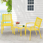 Ensemble de patio extérieur, table et chaises de bistrot en fer résistant aux intempéries, dossier à motif floral, gain de place (vert/bleu/jaune/noir)