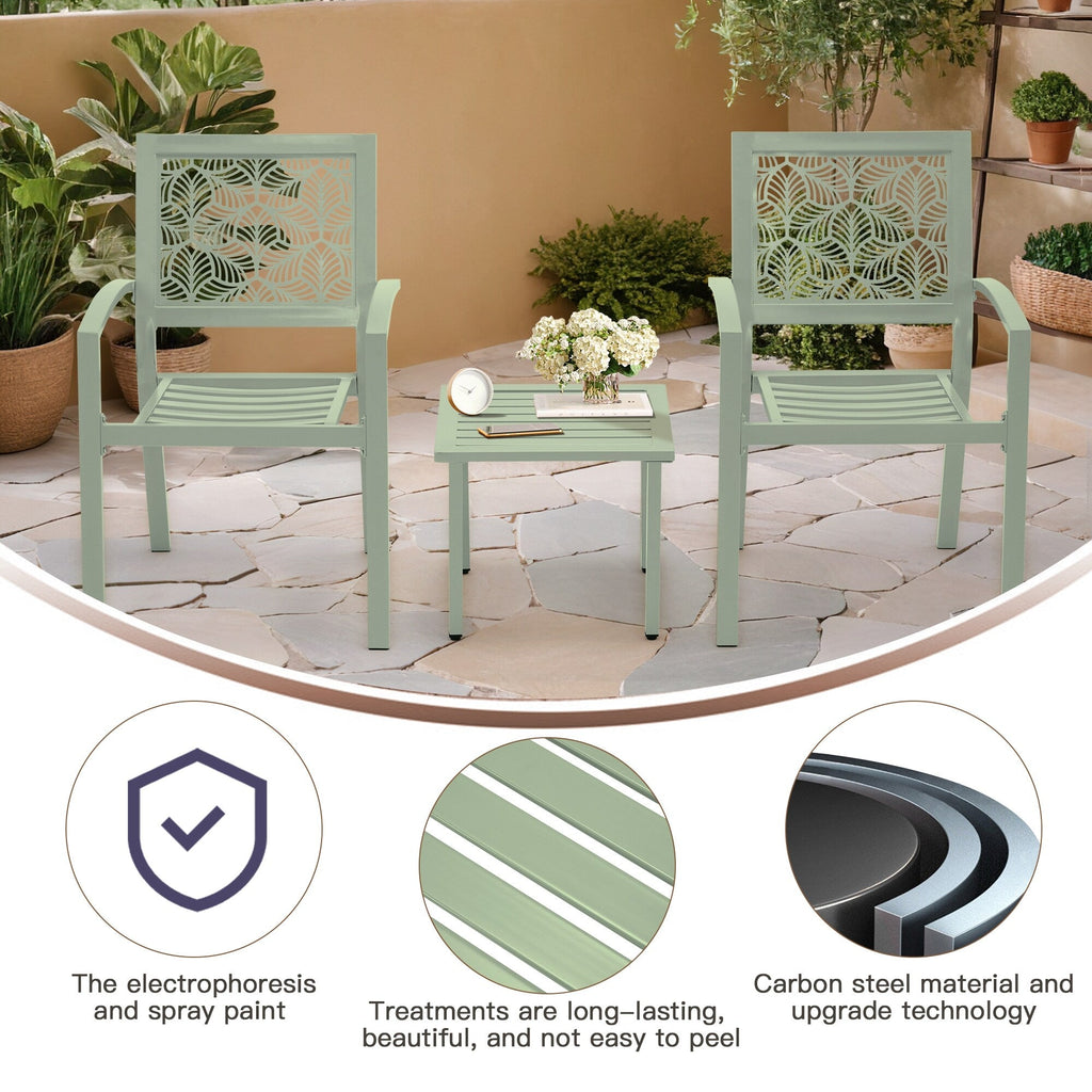Ensemble de patio extérieur, table et chaises de bistrot en fer résistant aux intempéries, dossier à motif floral, gain de place (vert/bleu/jaune/noir)