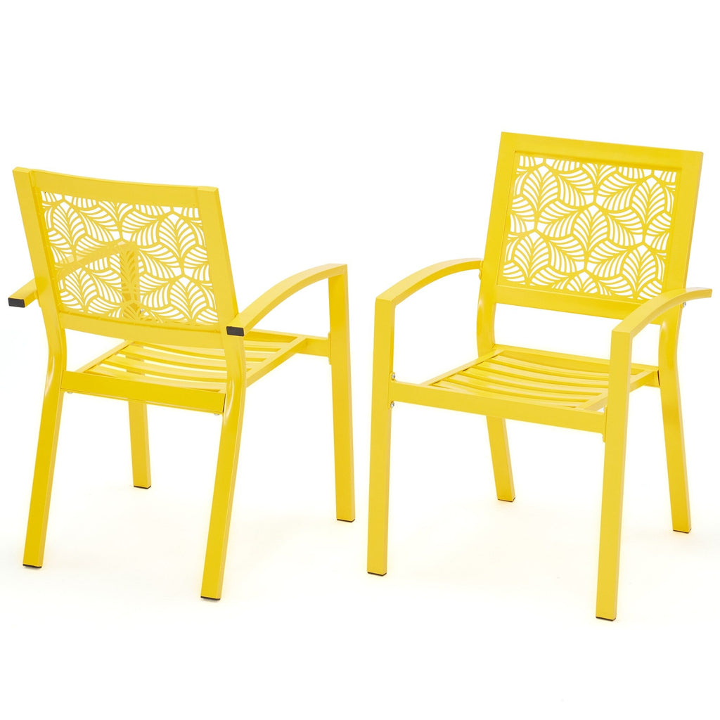 Ensemble de patio extérieur, table et chaises de bistrot en fer résistant aux intempéries, dossier à motif floral, gain de place (vert/bleu/jaune/noir)