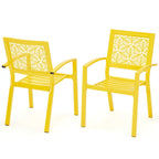 Ensemble de patio extérieur, table et chaises de bistrot en fer résistant aux intempéries, dossier à motif floral, gain de place (vert/bleu/jaune/noir)