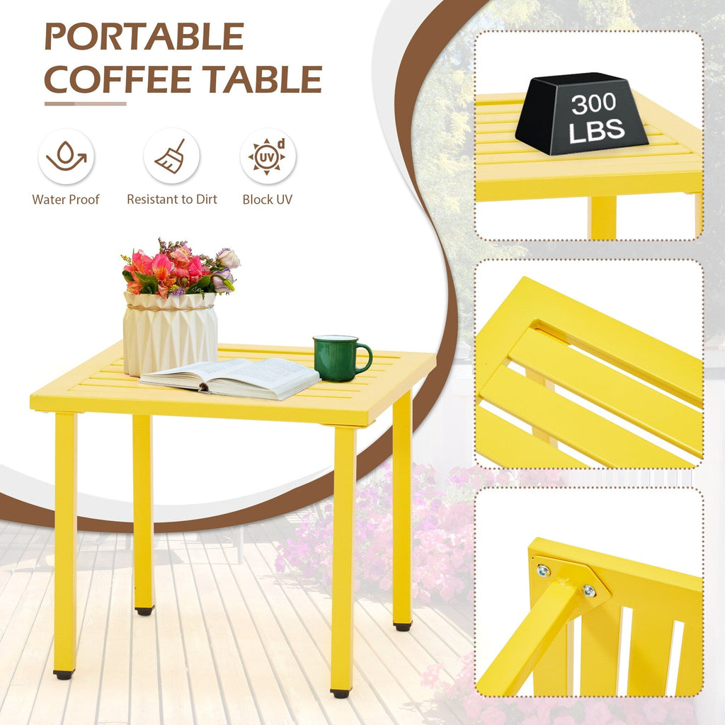 Ensemble de patio extérieur, table et chaises de bistrot en fer résistant aux intempéries, dossier à motif floral, gain de place (vert/bleu/jaune/noir)