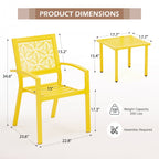 Ensemble de patio extérieur, table et chaises de bistrot en fer résistant aux intempéries, dossier à motif floral, gain de place (vert/bleu/jaune/noir)