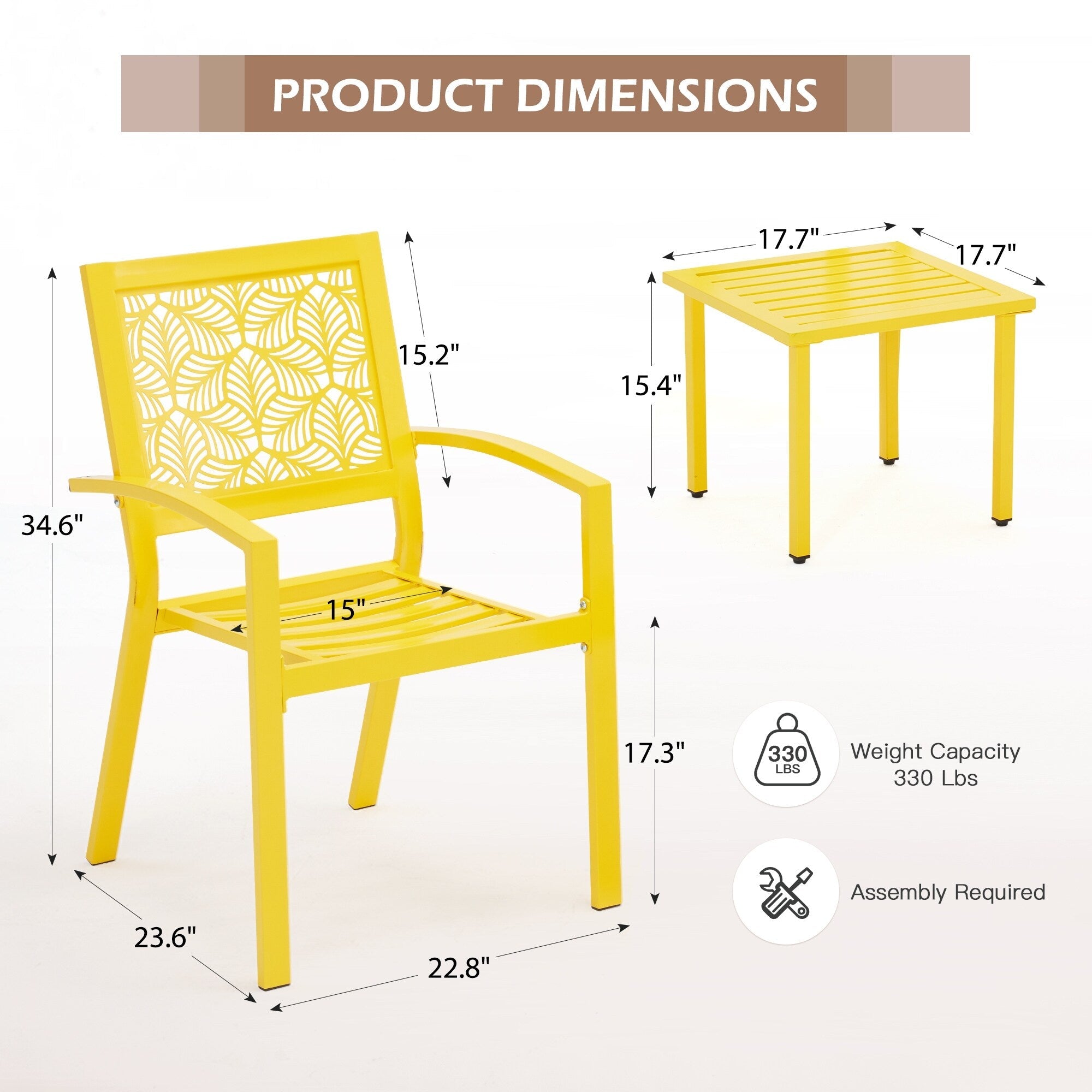 Ensemble de patio extérieur, table et chaises de bistrot en fer résistant aux intempéries, dossier à motif floral, gain de place (vert/bleu/jaune/noir)