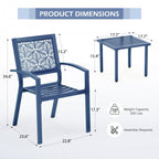 Ensemble de patio extérieur, table et chaises de bistrot en fer résistant aux intempéries, dossier à motif floral, gain de place (vert/bleu/jaune/noir)