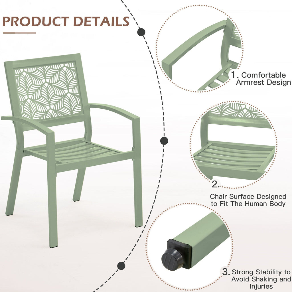 Ensemble de patio extérieur, table et chaises de bistrot en fer résistant aux intempéries, dossier à motif floral, gain de place (vert/bleu/jaune/noir)