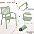 Ensemble de patio extérieur, table et chaises de bistrot en fer résistant aux intempéries, dossier à motif floral, gain de place (vert/bleu/jaune/noir)