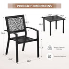 Ensemble de patio extérieur, table et chaises de bistrot en fer résistant aux intempéries, dossier à motif floral, gain de place (vert/bleu/jaune/noir)