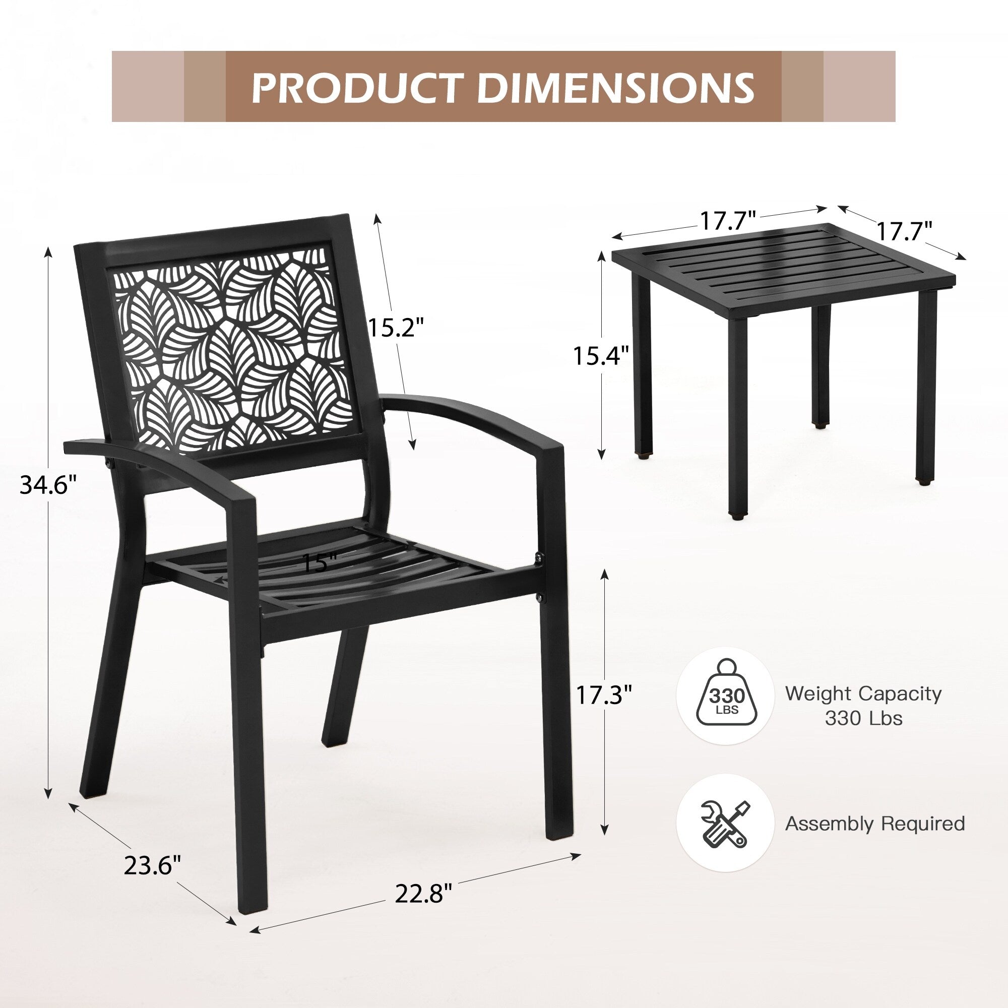 Ensemble de patio extérieur, table et chaises de bistrot en fer résistant aux intempéries, dossier à motif floral, gain de place (vert/bleu/jaune/noir)