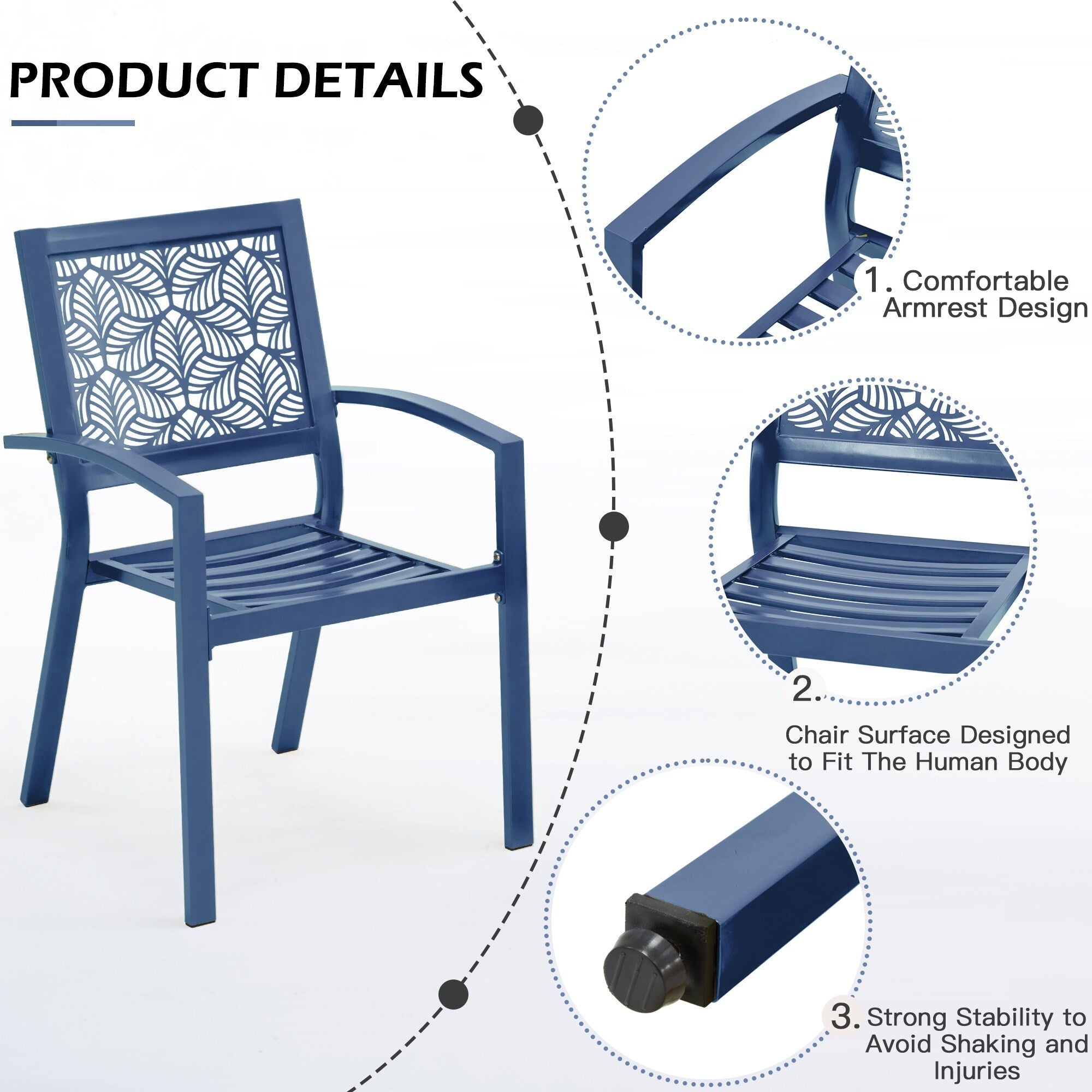 Ensemble de patio extérieur, table et chaises de bistrot en fer résistant aux intempéries, dossier à motif floral, gain de place (vert/bleu/jaune/noir)
