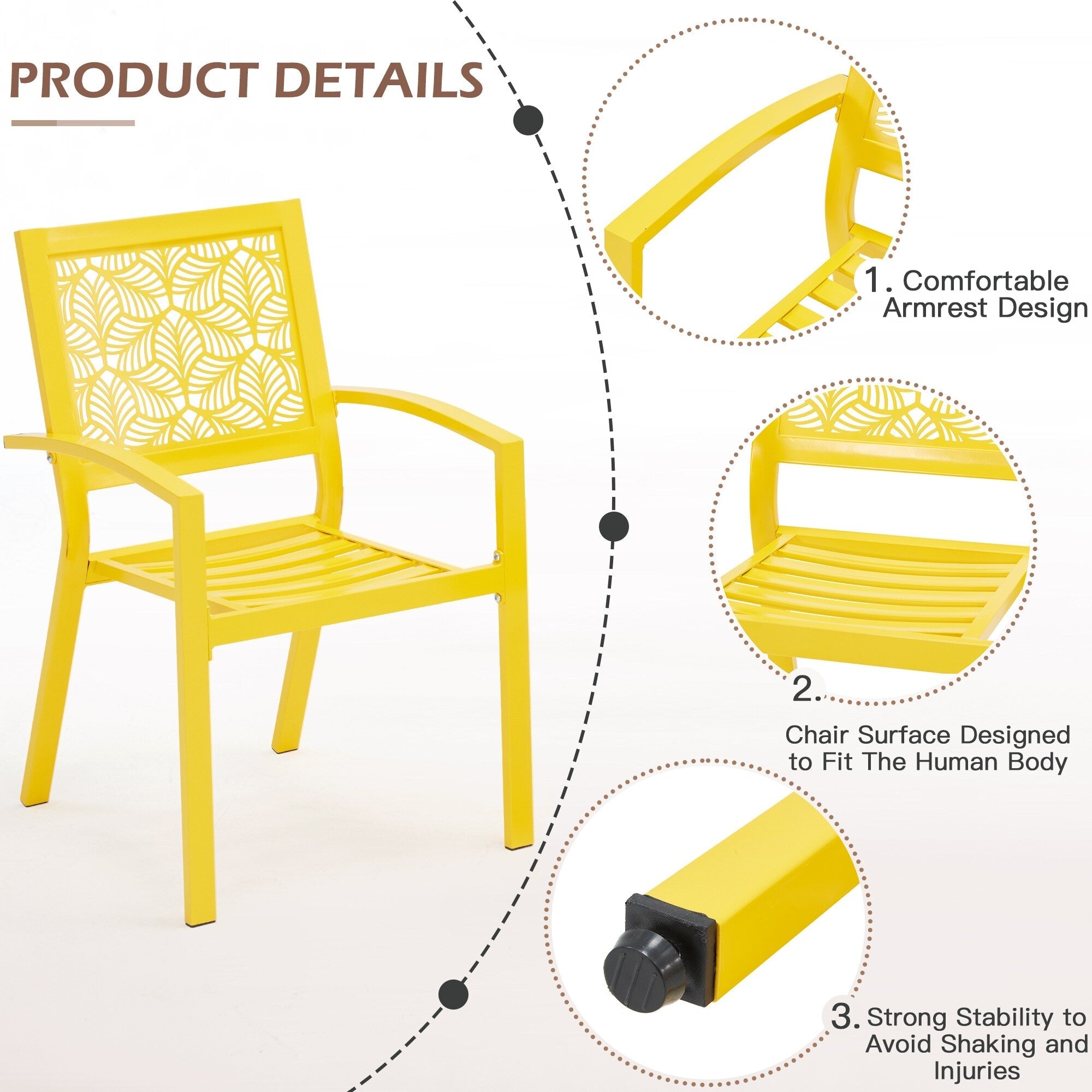 Ensemble de patio extérieur, table et chaises de bistrot en fer résistant aux intempéries, dossier à motif floral, gain de place (vert/bleu/jaune/noir)