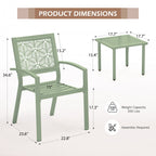 Ensemble de patio extérieur, table et chaises de bistrot en fer résistant aux intempéries, dossier à motif floral, gain de place (vert/bleu/jaune/noir)